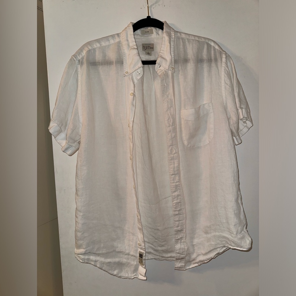 J. Crew Slim Fit Short Sleeve Linen Button Down Shirt